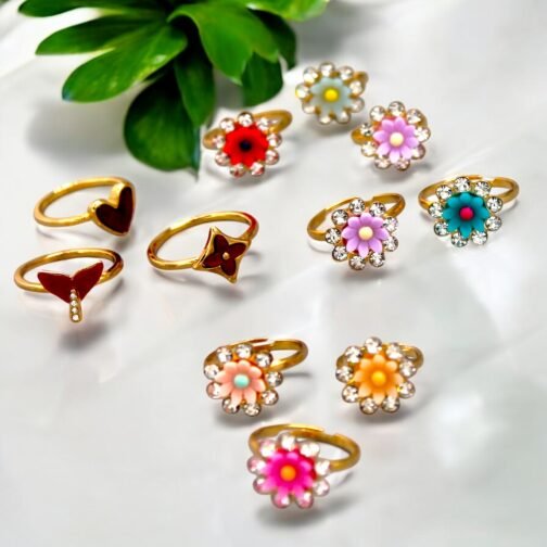 Kids flower rings in multi colors 10+1