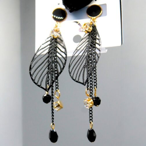 Black long chain ear rings for women's - Image 5
