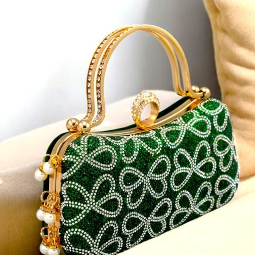 Green Rhinestone beaded Clutch