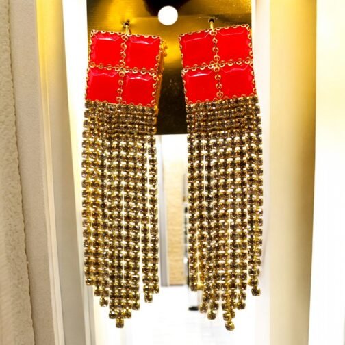 Red n Gold long  ear rings