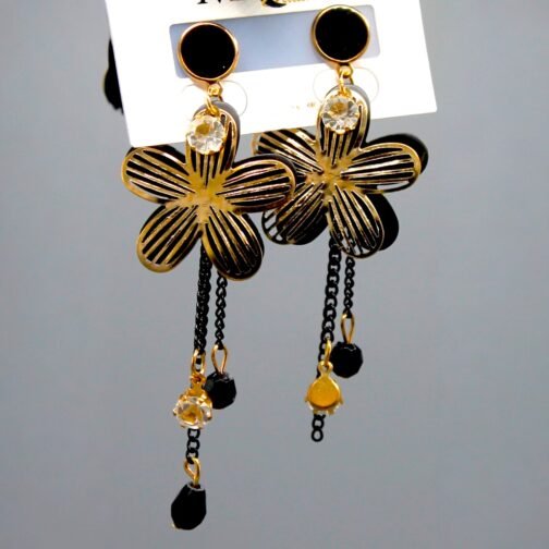 Black long chain ear rings for women's - Image 2