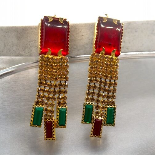 Long chains large stone ear rings - Image 2