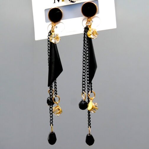 Black long chain ear rings for women's