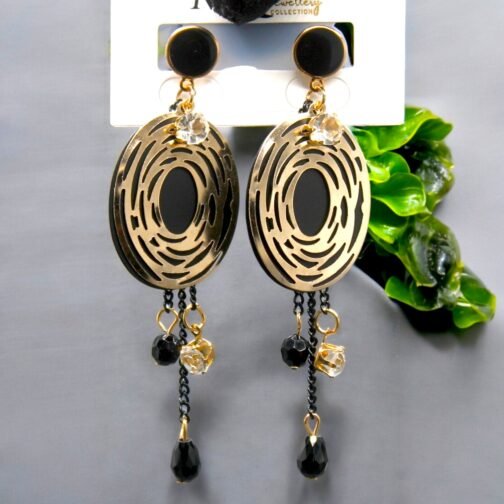 Black long chain ear rings for women's - Image 4