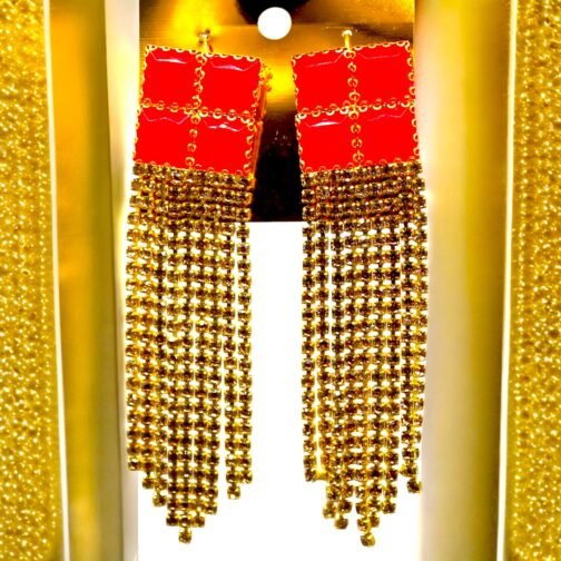 Red n Gold long  ear rings - Image 3