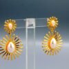 Sun Face Beautiful Golden/Silver Earring With white Pearl - Image 2