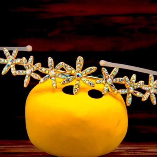 Pearl And Cristal Silver Head Band + Golden with Multi Shades Stones Head Band - Image 3