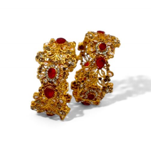 Elegant Stones And Mehroon Zircon Antique Kangan