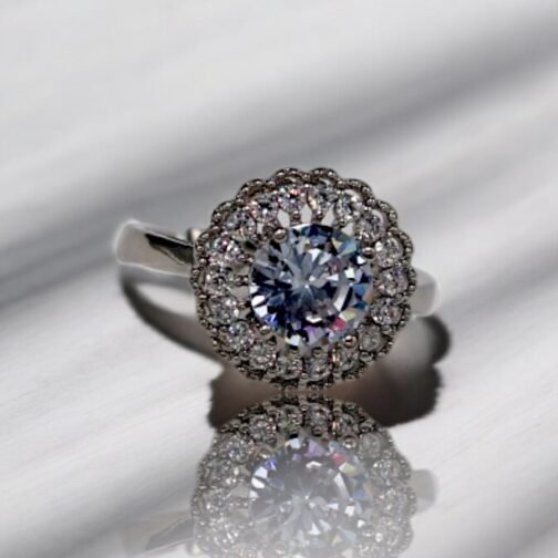 Silver ring with zircon stone