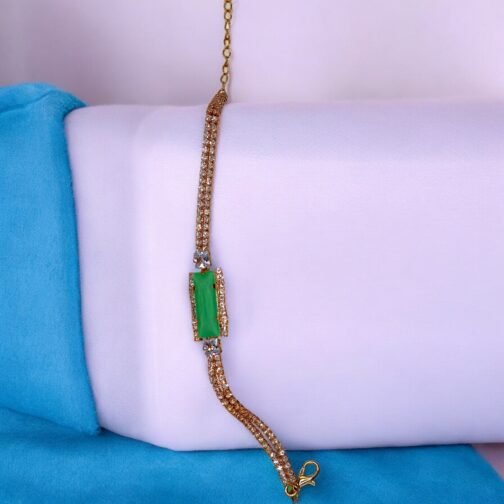 Multilayer golden bracelet with green mint stone - Image 3