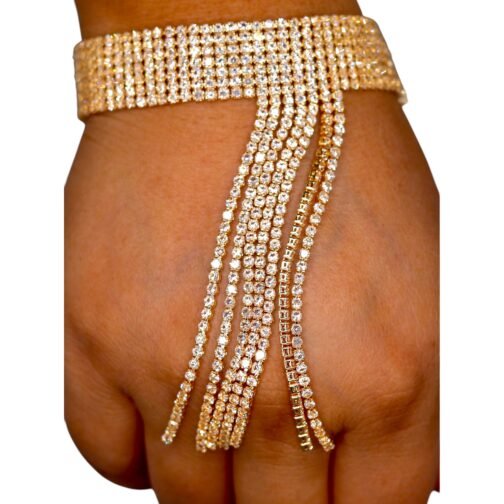 Golden multilayer long dangle designer bracelet