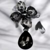 Black floral ear rings with stone Leafe - Image 3